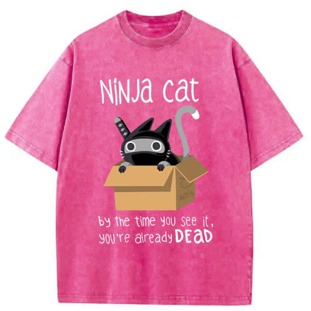 Ninja Cat Japanese Washed T-Shirt