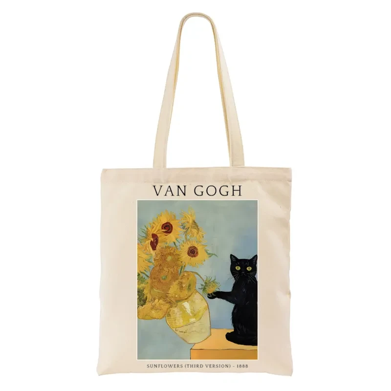 Tokyo-Tiger Black Cat With Sunflowers Tote Bag