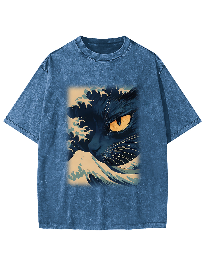 Cats in Japan's Giant Waves Vintage Washed T-shirt