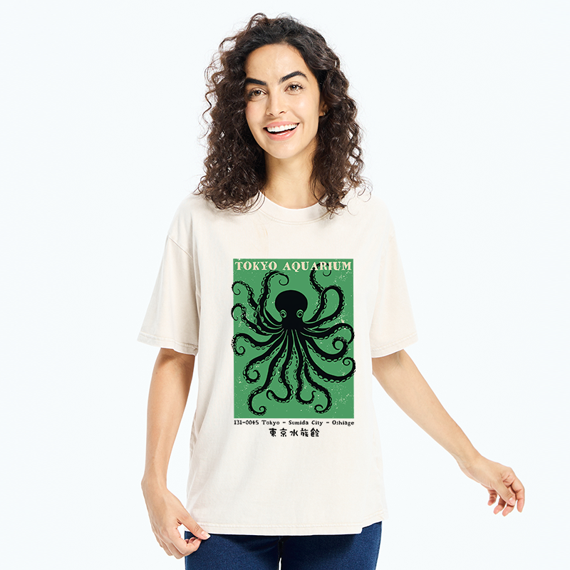 Unisex Tokyo Japanese Aquarium Washed T-Shirt