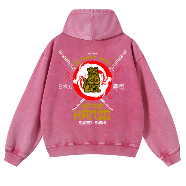 Okinawa Japan Hattori Hanzo Sushi Vintage Washed Cotton Back Art Hoodie