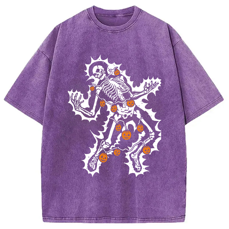 Electrocuted Skeleton Halloween Washed T-Shirt