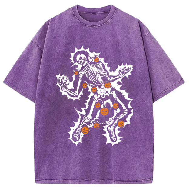 Electrocuted Skeleton Halloween Washed T-Shirt