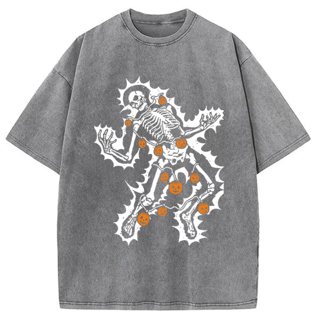 Electrocuted Skeleton Halloween Washed T-Shirt