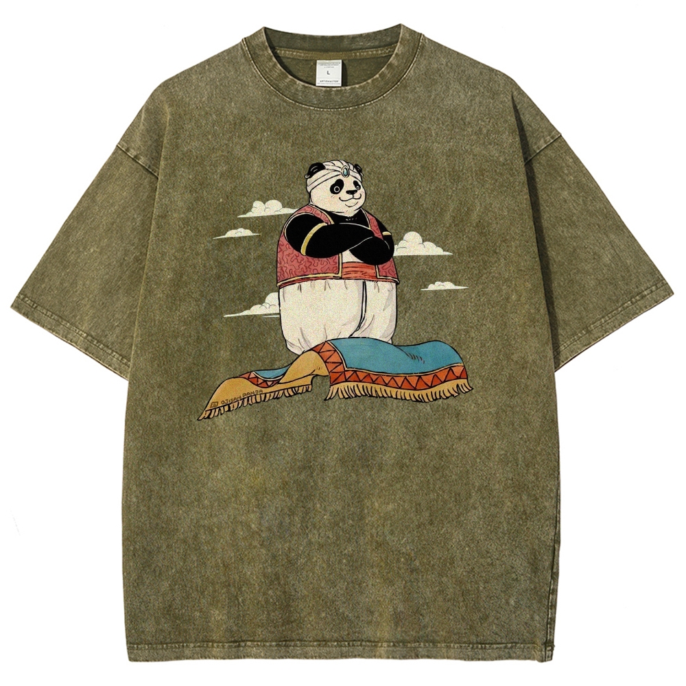 Arab Panda Pattern Washed Vintage Short Sleeves T-Shirt