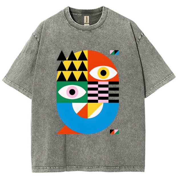 Unisex Bauhaus Art Eye Printed Washed Tee