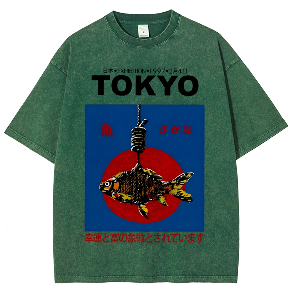 1997 Tokyo fish retro Japanese Vintage Washed T-shirt