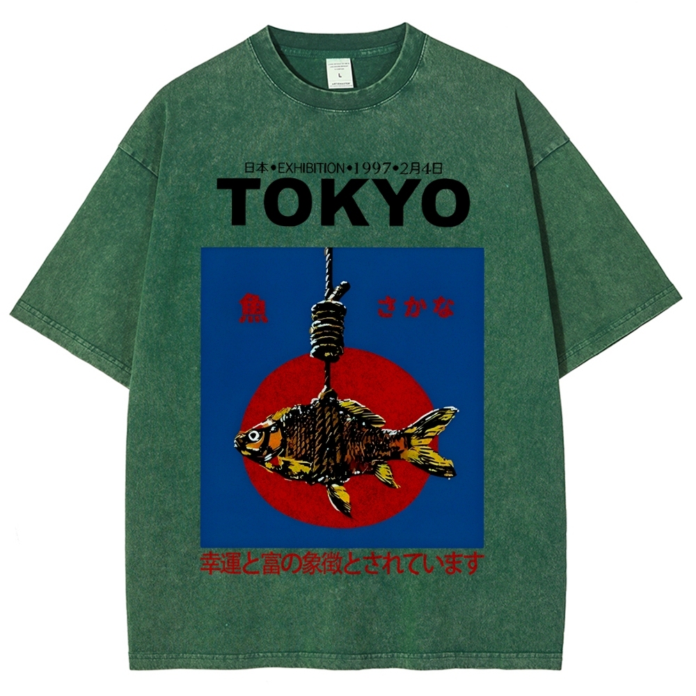 1997 Tokyo fish retro Japanese Vintage Washed T-shirt