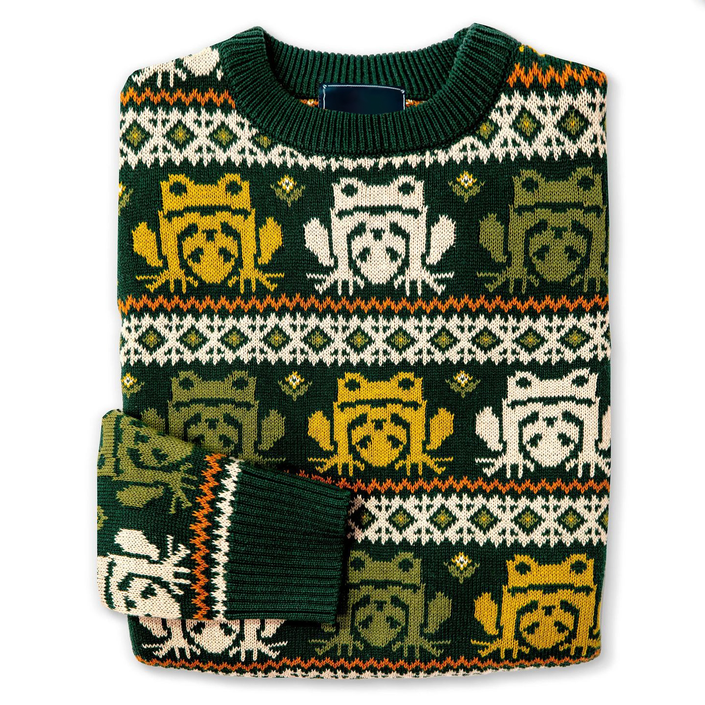 Puzzled Frog Print Casual Crew Neck Sweater