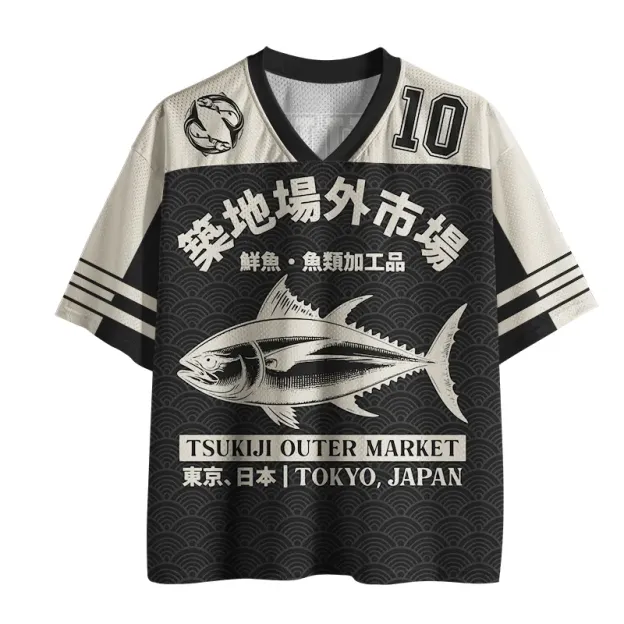 Japan Tsukiji Fish Market Printed Jersey Shirts