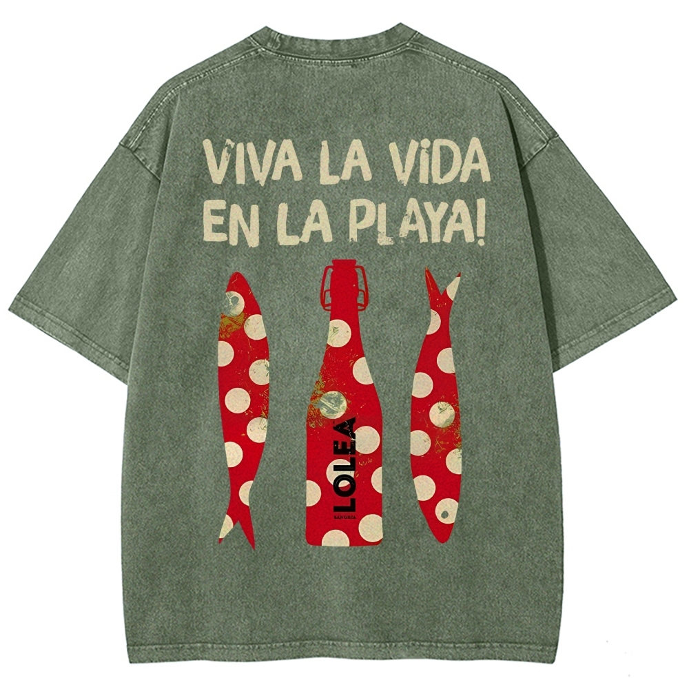 Polka Dot Fish Washed Vintage Short Sleeves T-Shirt