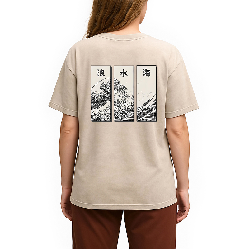Japanese Art Wave Back Washed T-Shirt