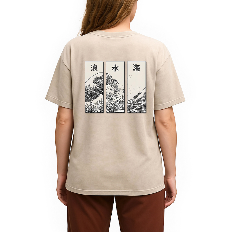 Japanese Art Wave Back Washed T-Shirt
