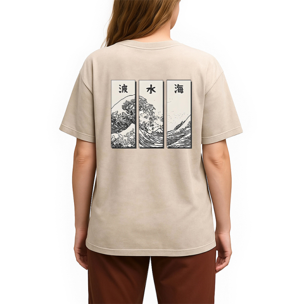 Japanese Art Wave Back Washed T-Shirt