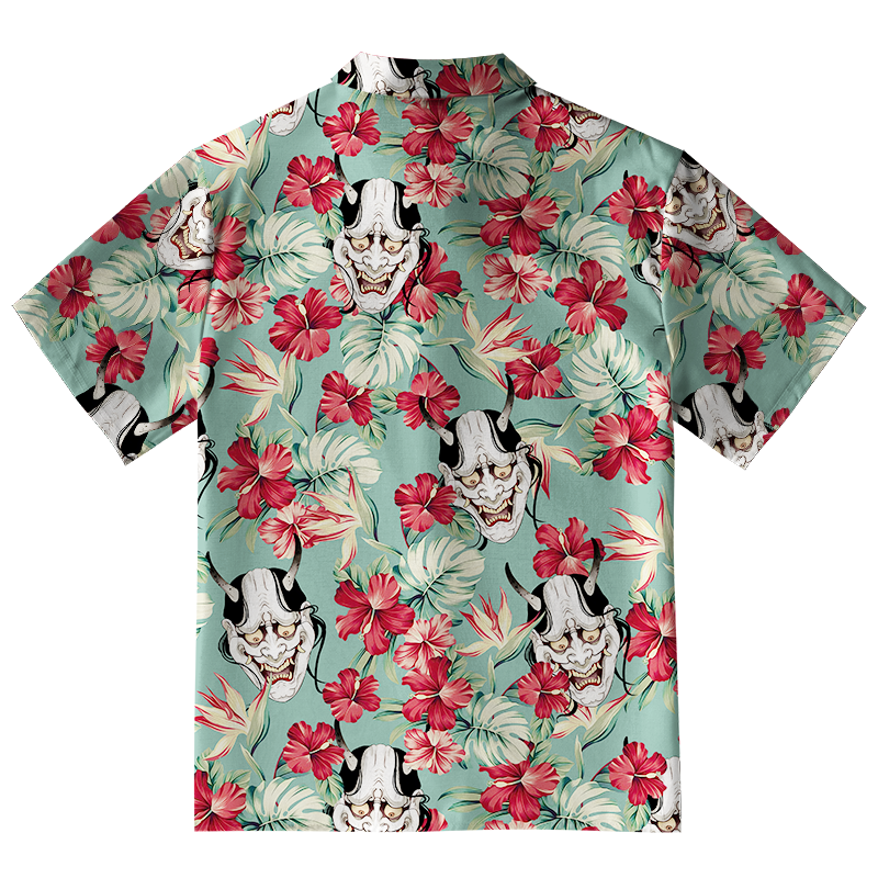  Oni Mask And Flower Button-up Shirt