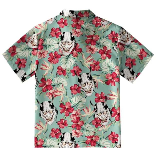  Oni Mask And Flower Button-up Shirt