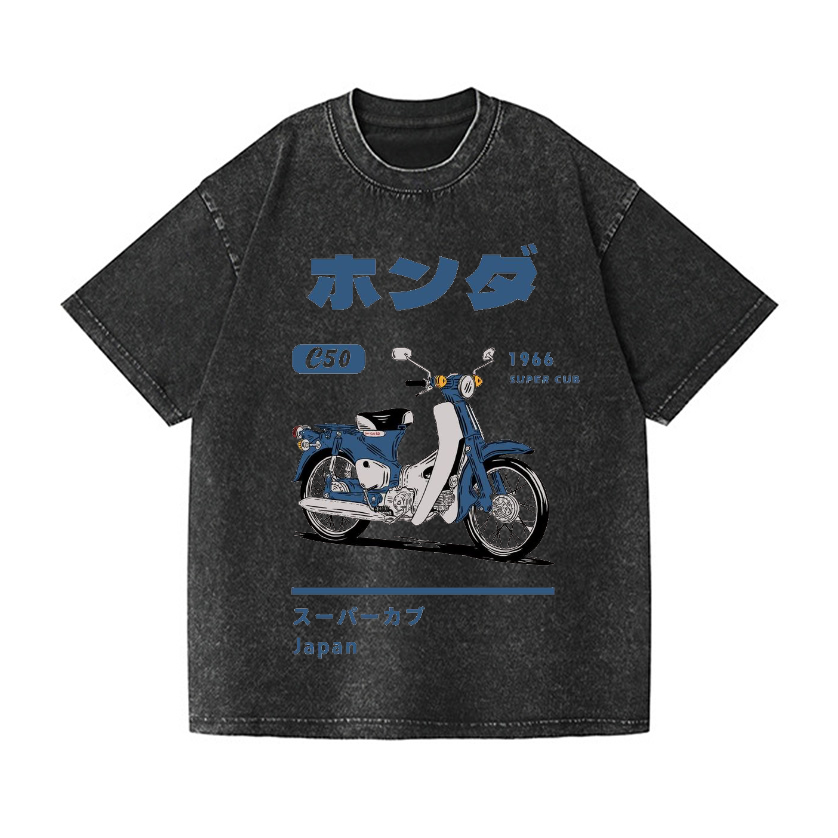 Honda C50 Super Cub Motorcycle Vintage Wash Japanese Design T-Shirt