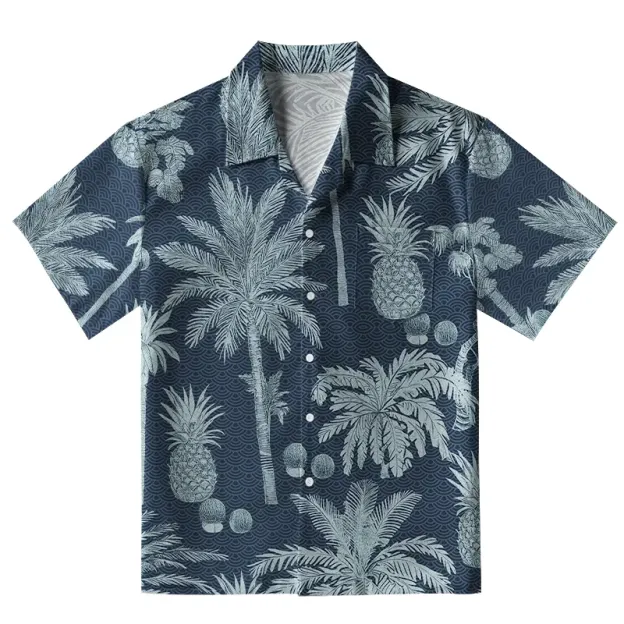  Tropical Pineapple And Palm Aloha Hawaiian Shirt