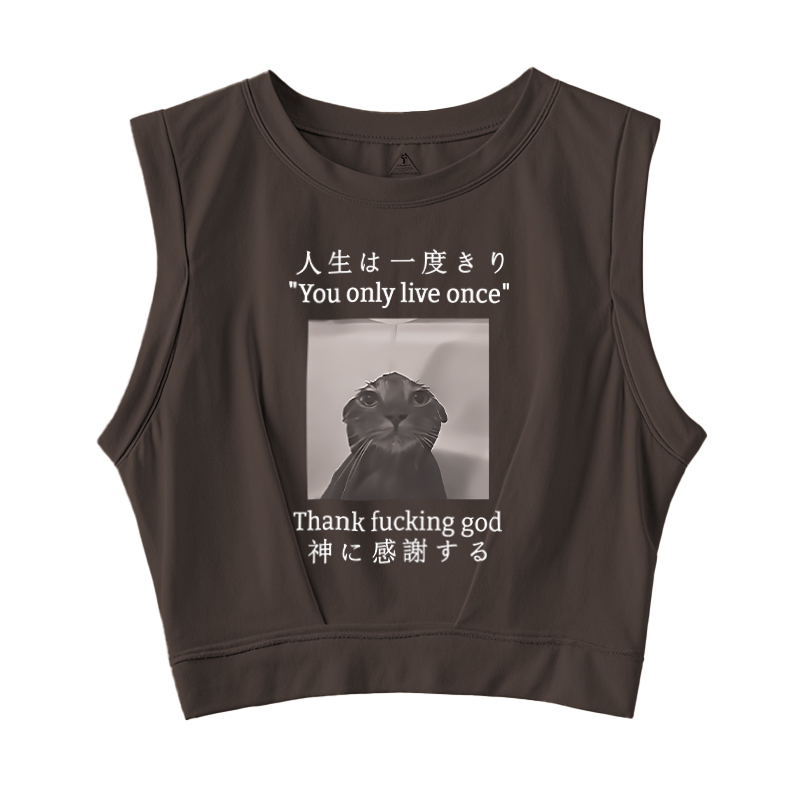  Funny Melancholy Cat Sleeveless Crop Top