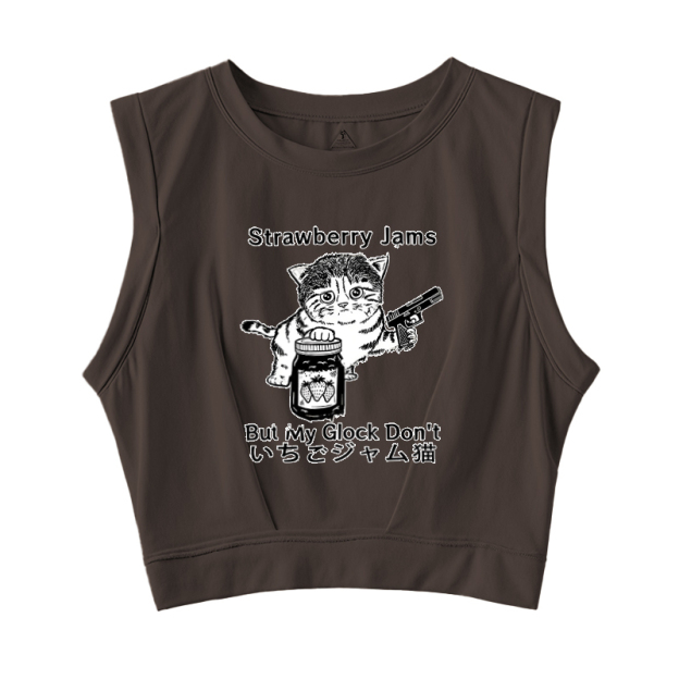  Strawberry Jam Cat Sleeveless Crop Top