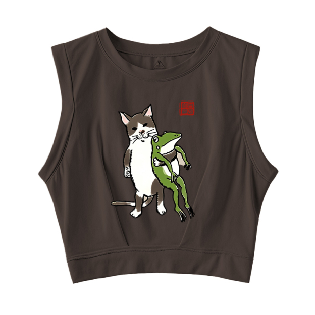  Cat Holding A Frog Sleeveless Crop Top
