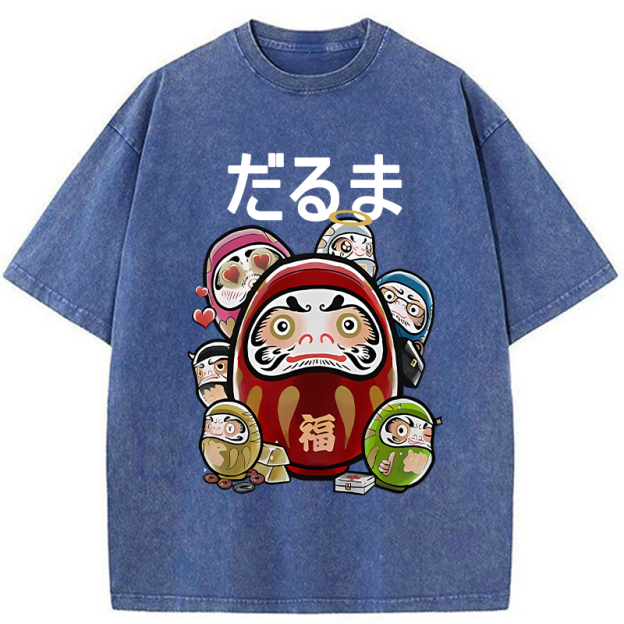 Colorful Daruma Dolls Washed T-Shirt