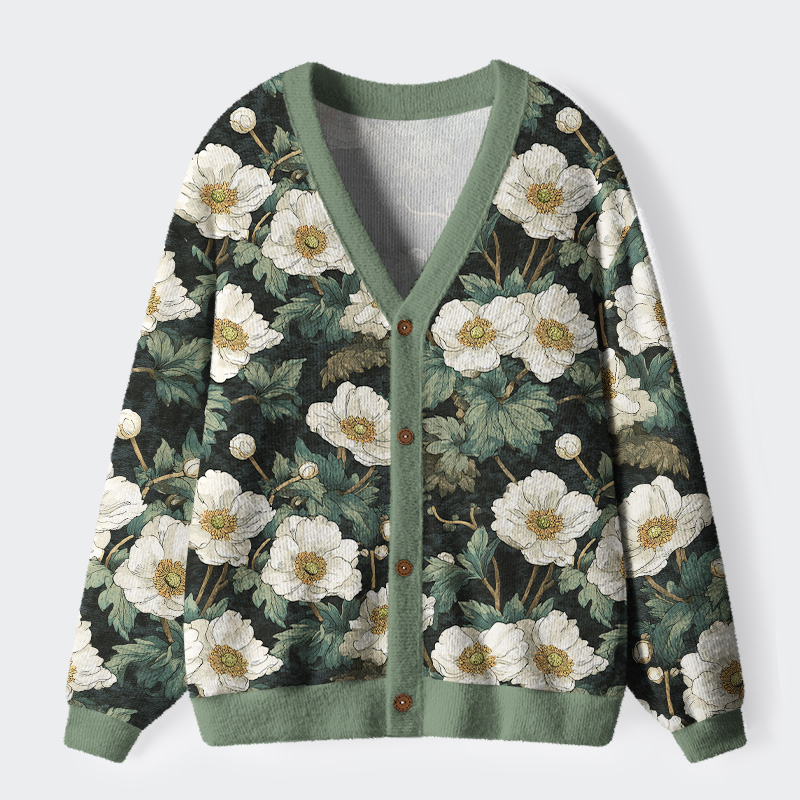 Unisex Japanese Epiphyllum Ugly Cardigan Sweater