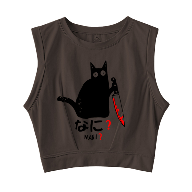  A Puzzled Cat Holding A Knife Sleeveless Crop Top
