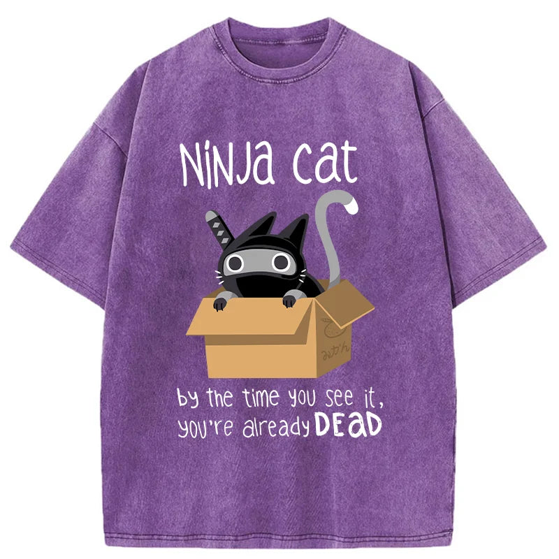 Ninja Cat Japanese Washed T-Shirt