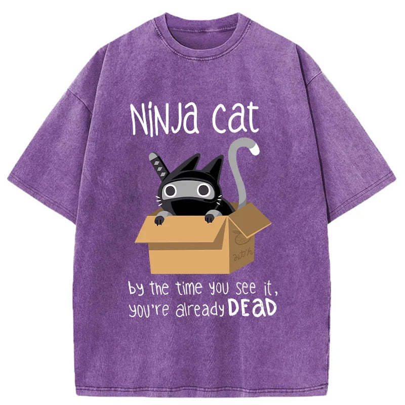 Ninja Cat Japanese Washed T-Shirt