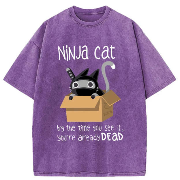 Ninja Cat Japanese Washed T-Shirt