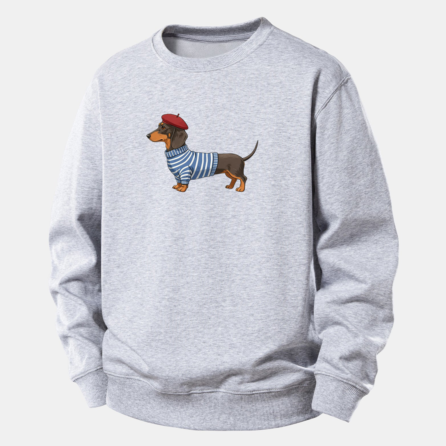 Dachshund Wearing Striped Sweater Print Relax Fit Sweatshirt