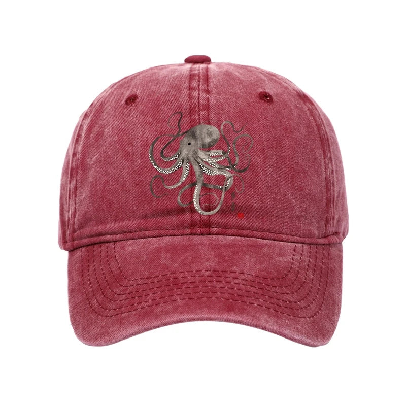  Octopus Japanese Calligraphy Washed Cap
