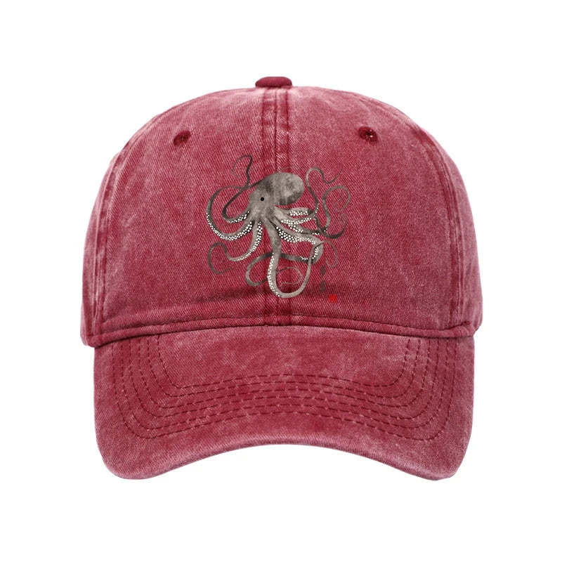  Octopus Japanese Calligraphy Washed Cap