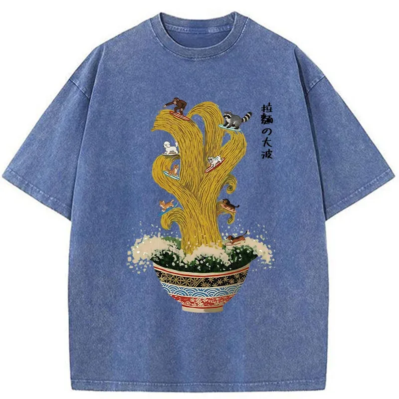 Unisex Ramen Surfing Washed T-Shirt