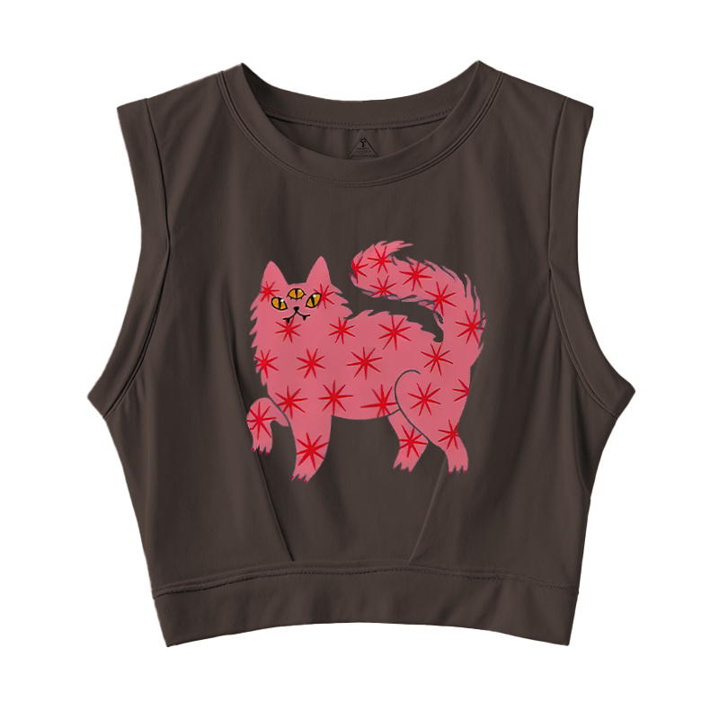  Three Eyes Pink Cat Sleeveless Crop Top