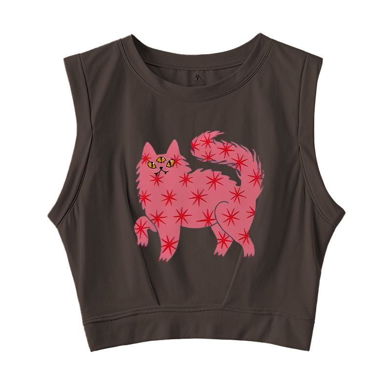 Three Eyes Pink Cat Sleeveless Crop Top