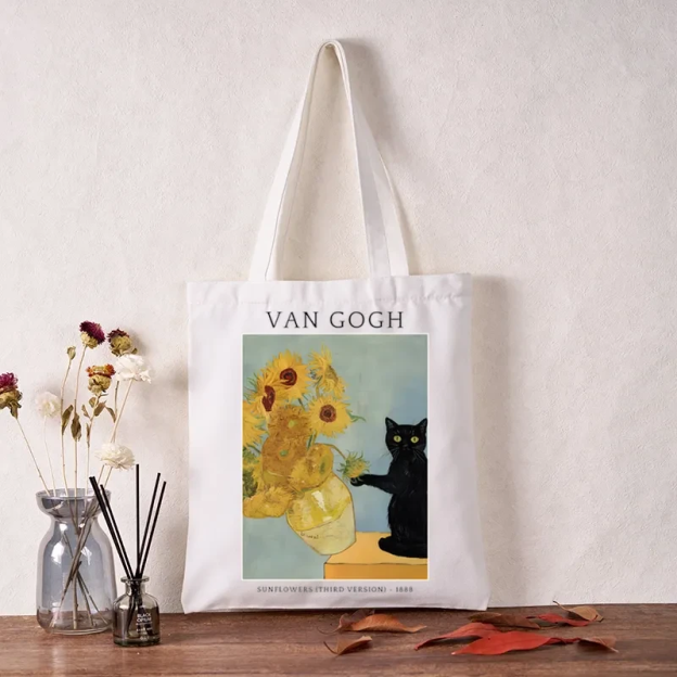 Tokyo-Tiger Black Cat With Sunflowers Tote Bag