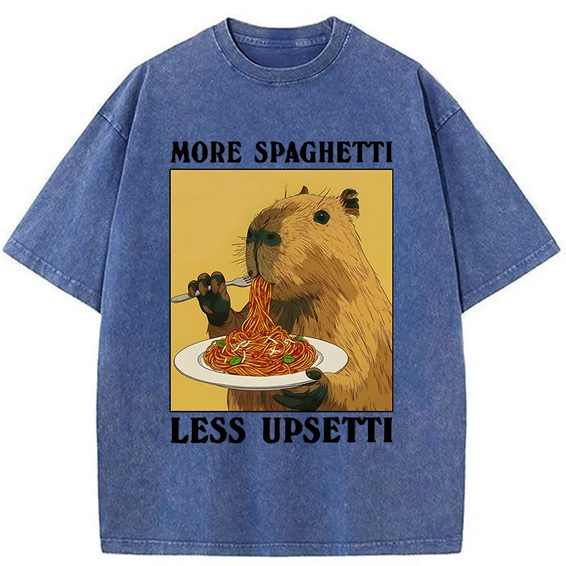 Unisex Capybara Eating Pasta Washed T-Shirt