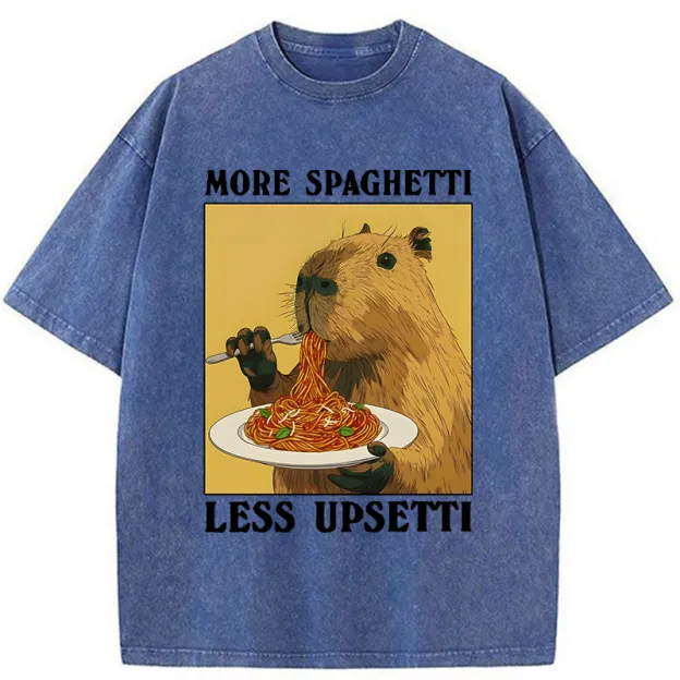 Unisex Capybara Eating Pasta Washed T-Shirt