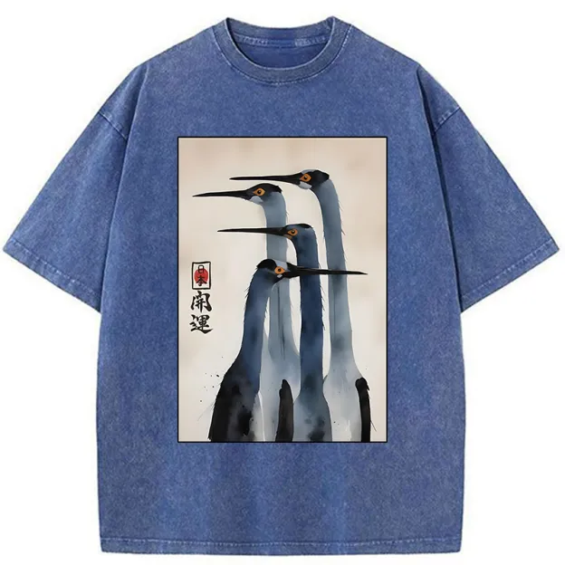 Unisex Retro Sandhill Crane Washed T-Shirt