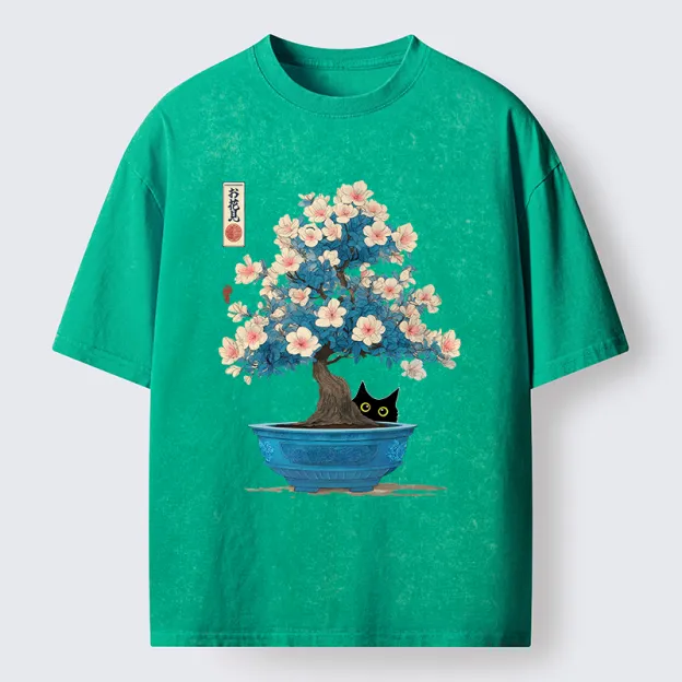 Unisex Japanese Bonsai Art Washed T-Shirt