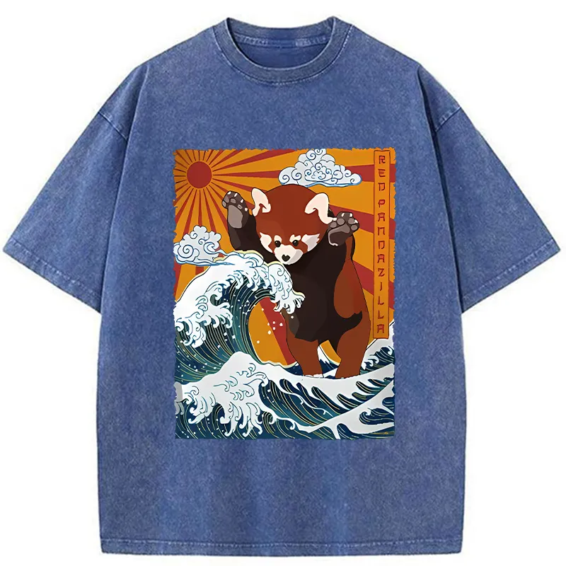 The Great Wave Off Red Panda Washed T-Shirt