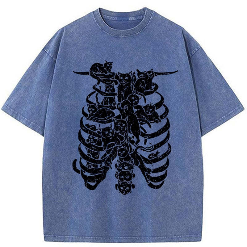 Cat Lying On The Skeleton Washed T-Shirt