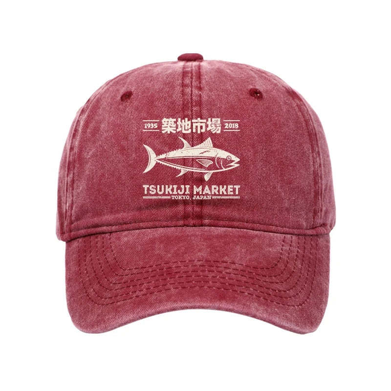  Retro Tsukiji Fish Market Streetwear Tokyo Washed Cap