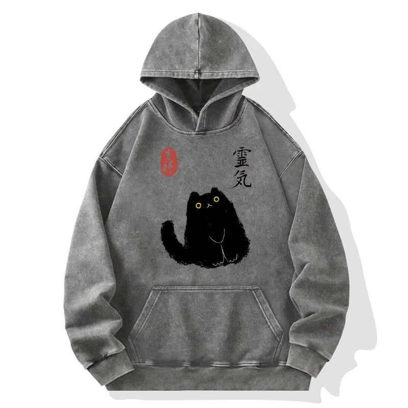 Black Civet Cat Washed Hoodie