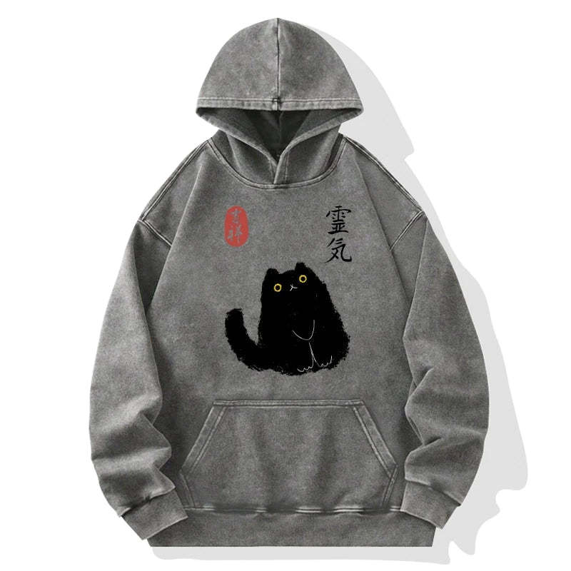 Black Civet Cat Washed Hoodie