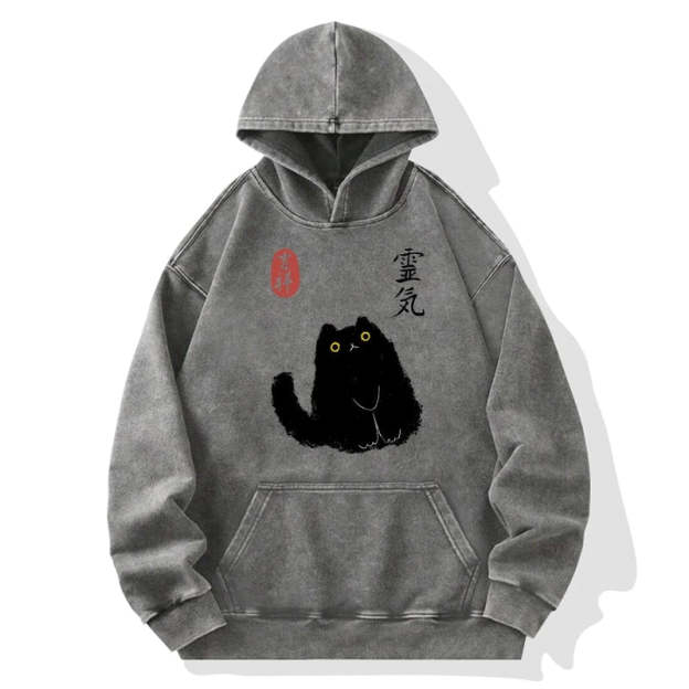 Black Civet Cat Washed Hoodie