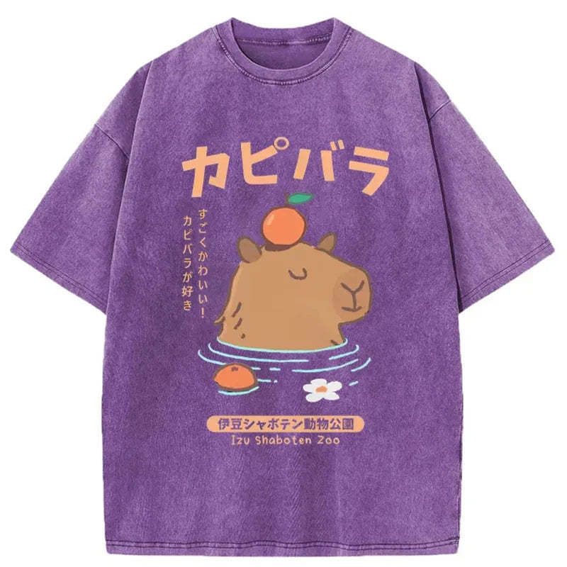 Capybara Soaking In Hot Springs Washed T-Shirt
