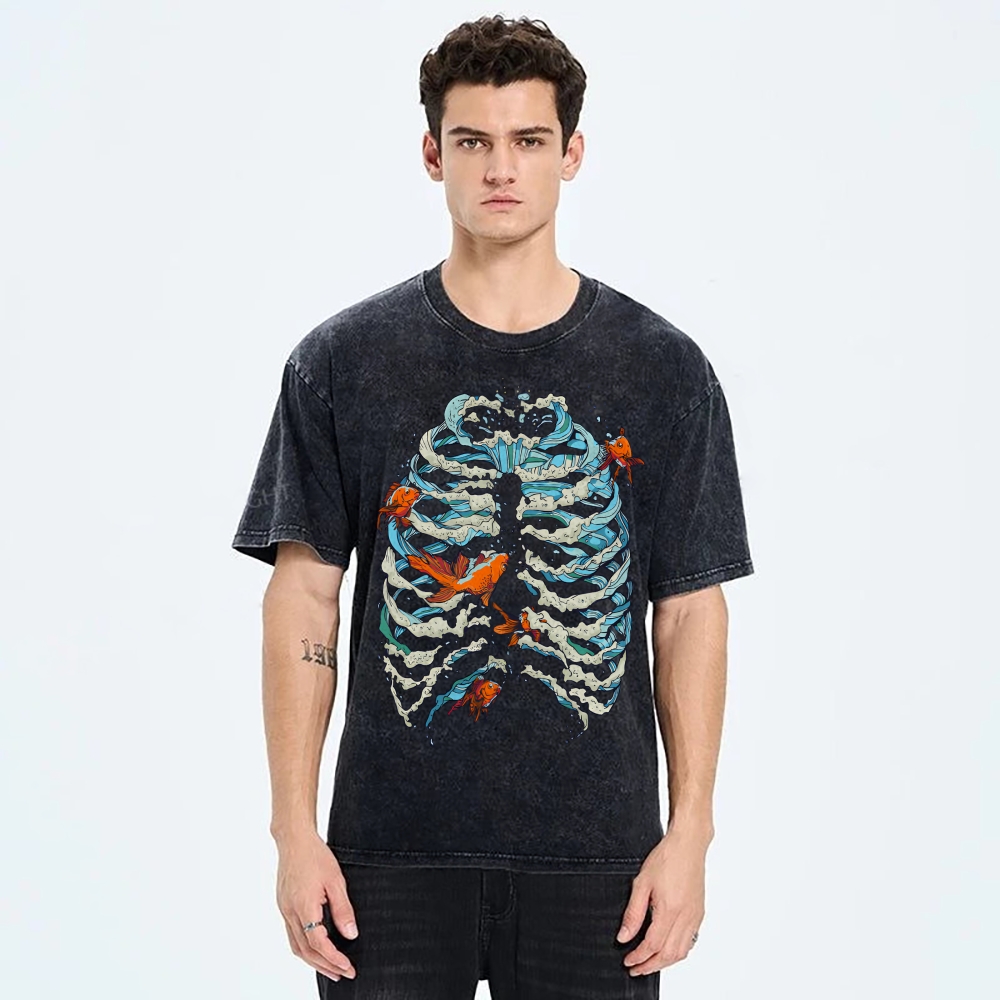 Fish & Wave Bone Art Vintage Cozy T Shirt